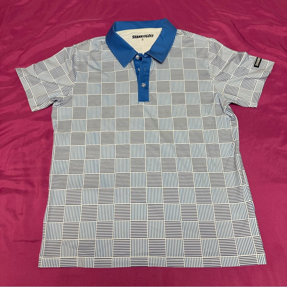 Men’s Shankitgolf Short Sleeve Polo Blue Geometric Design Size Small ￼